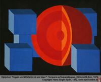 HP 008 Diptychon Kugel und W&uuml;rfel in rot und blau, Tempera, 1972