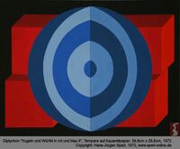 HP 009 Diptychon Kugel und W&uuml;rfel in Blau und rot, Tempera, 1972